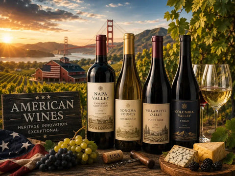 American wines featuring Napa Valley Cabernet Sauvignon and Oregon Pinot Noir