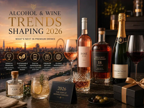 Alcohol trends 2026 featuring premium wine and luxury spirits